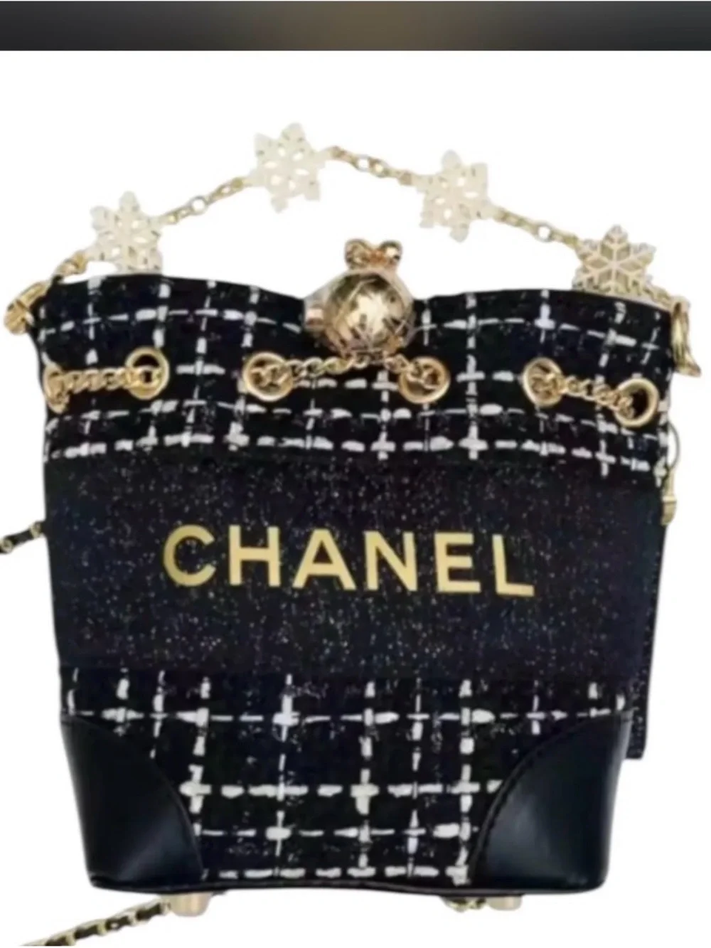 GWP-CHANEL Black & Gold Tweed Mini Bucket Bag - Picture 5 of 6